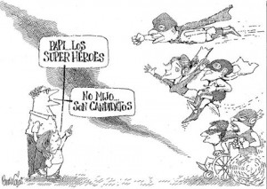 Superhelter eller presidentkandidater? El Comercios tegner stiller spørsmålet.